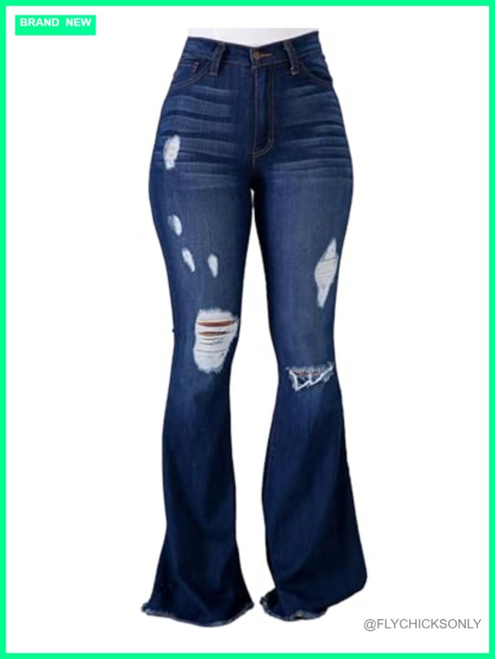 Vintage Bell Bottoms Flare Jeans High Waist Ripped Distressed Wide Leg